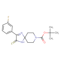 Chemical structure of tert-butyl 2-(3-fluorophenyl)-3-sulfanylidene-1,4,8-triazaspiro[4.5]dec-1-ene-8-carboxylate - CSSB00025683451