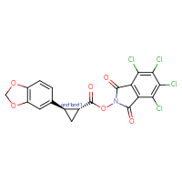 Chemical structure of rac-4,5,6,7-tetrachloro-1,3-dioxo-2,3-dihydro-1H-isoindol-2-yl (1R,2R)-2-(2H-1,3-benzodioxol-5-yl)cyclopropane-1-carboxylate - CSSB20269821305