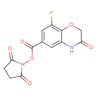 Chemical structure of 2,5-dioxopyrrolidin-1-yl 8-fluoro-3-oxo-3,4-dihydro-2H-1,4-benzoxazine-6-carboxylate - CSSB20271123884