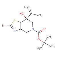 Chemical structure of tert-butyl 2-bromo-7-hydroxy-7-(prop-1-en-2-yl)-4H,5H,6H,7H-[1,3]thiazolo[4,5-c]pyridine-5-carboxylate - CSSB21246281182