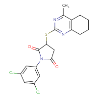 Chemical structure of 1-(3,5-dichlorophenyl)-3-[(4-methyl-5,6,7,8-tetrahydroquinazolin-2-yl)sulfanyl]pyrrolidine-2,5-dione - CSSB00121688520