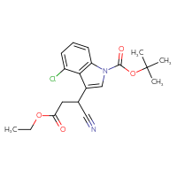 Chemical structure of tert-butyl 4-chloro-3-(1-cyano-3-ethoxy-3-oxopropyl)-1H-indole-1-carboxylate - CSSB21332154445