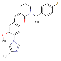 Chemical structure of 1-[1-(4-fluorophenyl)ethyl]-3-{[3-methoxy-4-(4-methyl-1H-imidazol-1-yl)phenyl]methylidene}piperidin-2-one - CSSB00103152252