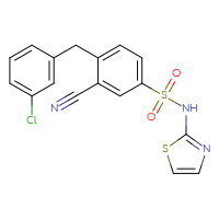 Chemical structure of 4-[(3-chlorophenyl)methyl]-3-cyano-N-(1,3-thiazol-2-yl)benzene-1-sulfonamide - CSSB00015189605