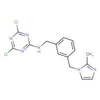 Chemical structure of 4,6-dichloro-N-({3-[(2-methyl-1H-imidazol-1-yl)methyl]phenyl}methyl)-1,3,5-triazin-2-amine - CSSB21332128245