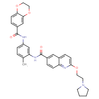 Chemical structure of N-[5-(2,3-dihydro-1,4-benzodioxine-6-amido)-2-methylphenyl]-2-[2-(pyrrolidin-1-yl)ethoxy]quinoline-6-carboxamide - CSSB00103149598