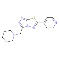 Chemical structure of 4-{3-[(piperidin-1-yl)methyl]-[1,2,4]triazolo[3,4-b][1,3,4]thiadiazol-6-yl}pyridine - CSSB00121609211