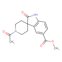 Chemical structure of methyl 1'-acetyl-2-oxo-1,2-dihydrospiro[indole-3,4'-piperidine]-5-carboxylate - CSSB21291566334