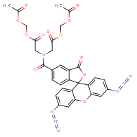 Chemical structure of (acetyloxy)methyl 2-(N-{2-[(acetyloxy)methoxy]-2-oxoethyl}-1-{3',6'-diazido-3-oxo-3H-spiro[2-benzofuran-1,9'-xanthen]-5-yl}formamido)acetate - CSSB02515432232