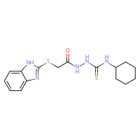 Chemical structure of 2-(1H-1,3-benzodiazol-2-ylsulfanyl)-N-[(cyclohexylcarbamothioyl)amino]acetamide - CSSB00025727646