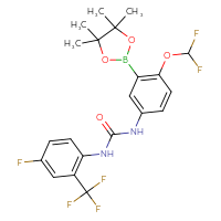Chemical structure of 3-[4-(difluoromethoxy)-3-(4,4,5,5-tetramethyl-1,3,2-dioxaborolan-2-yl)phenyl]-1-[4-fluoro-2-(trifluoromethyl)phenyl]urea - CSSB21332140628