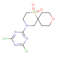 Chemical structure of 4-(4,6-dichloro-1,3,5-triazin-2-yl)-9-oxa-1λ⁶-thia-4-azaspiro[5.5]undecane-1,1-dione - CSSB21332060194