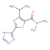 Chemical structure of N,N-dimethyl-4-(propan-2-yl)-2-(4H-1,2,4-triazol-3-yl)-1,3-thiazole-5-carboxamide - CSSB02283617142