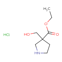 Chemical structure of ethyl 3-(hydroxymethyl)pyrrolidine-3-carboxylate hydrochloride - CSSB21043417469