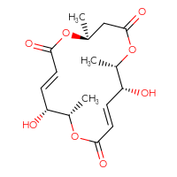 Chemical structure of (4S,7E,9R,10S,13E,15R,16S)-9,15-dihydroxy-4,10,16-trimethyl-1,5,11-trioxacyclohexadeca-7,13-diene-2,6,12-trione - CSSB06629244772