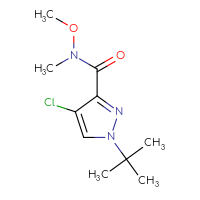 Chemical structure of 1-tert-butyl-4-chloro-N-methoxy-N-methyl-1H-pyrazole-3-carboxamide - CSSB02140262660