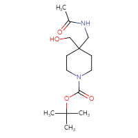 Chemical structure of tert-butyl 4-(acetamidomethyl)-4-(hydroxymethyl)piperidine-1-carboxylate - CSSB02127256160