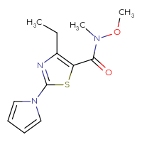Chemical structure of 4-ethyl-N-methoxy-N-methyl-2-(1H-pyrrol-1-yl)-1,3-thiazole-5-carboxamide - CSSB02271960595