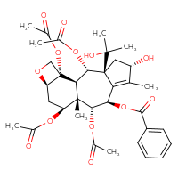 Chemical structure of (1R,2S,3S,5S,8R,9R,10S,11S,13R,16S)-2,9,11,16-tetrakis(acetyloxy)-5-hydroxy-3-(2-hydroxypropan-2-yl)-6,10-dimethyl-14-oxatetracyclo[8.6.0.0³,⁷.0¹³,¹⁶]hexadec-6-en-8-yl benzoate - CSSB00159261332
