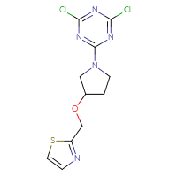 Chemical structure of 2,4-dichloro-6-{3-[(1,3-thiazol-2-yl)methoxy]pyrrolidin-1-yl}-1,3,5-triazine - CSSB21332062108