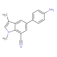 Chemical structure of 5-(4-aminophenyl)-1,3-dimethyl-1H-indole-7-carbonitrile - CSSB21415982228