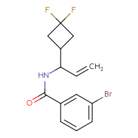 Chemical structure of 3-bromo-N-[1-(3,3-difluorocyclobutyl)prop-2-en-1-yl]benzamide - CSSB21432469507