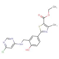 Chemical structure of ethyl 2-(3-{[(6-chloropyrimidin-4-yl)amino]methyl}-4-hydroxyphenyl)-4-methyl-1,3-thiazole-5-carboxylate - CSSB06569811232