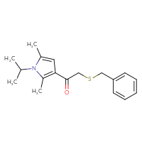 Chemical structure of 2-(benzylsulfanyl)-1-[2,5-dimethyl-1-(propan-2-yl)-1H-pyrrol-3-yl]ethan-1-one - CSSB01038611225