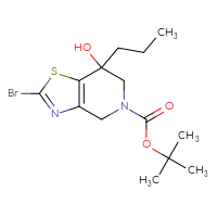 Chemical structure of tert-butyl 2-bromo-7-hydroxy-7-propyl-4H,5H,6H,7H-[1,3]thiazolo[4,5-c]pyridine-5-carboxylate - CSSB21246281183