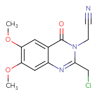 Chemical structure of 2-[2-(chloromethyl)-6,7-dimethoxy-4-oxo-3,4-dihydroquinazolin-3-yl]acetonitrile - CSSB00000683750