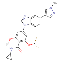Chemical structure of N-cyclopropyl-2-(difluoromethoxy)-6-methoxy-4-[5-(1-methyl-1H-pyrazol-4-yl)-1H-1,3-benzodiazol-1-yl]benzamide - CSSB14948330904