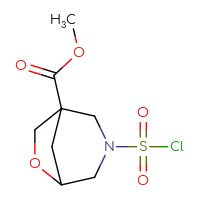 Chemical structure of methyl 3-(chlorosulfonyl)-6-oxa-3-azabicyclo[3.2.1]octane-1-carboxylate - CSSB14985244917