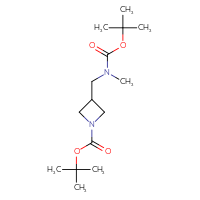 Chemical structure of tert-butyl 3-({[(tert-butoxy)carbonyl](methyl)amino}methyl)azetidine-1-carboxylate - CSSB01068099042