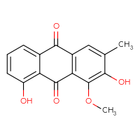 Chemical structure of 2,8-dihydroxy-1-methoxy-3-methyl-9,10-dihydroanthracene-9,10-dione - CSSB00102419865