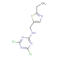 Chemical structure of 4,6-dichloro-N-[(2-ethyl-1,3-thiazol-5-yl)methyl]-1,3,5-triazin-2-amine - CSSB02155589308