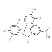 Chemical structure of 2',7'-dichloro-3',6'-dihydroxy-3-oxo-3H-spiro[2-benzofuran-1,9'-xanthene]-5-carboxylic acid - CSSB00020630484