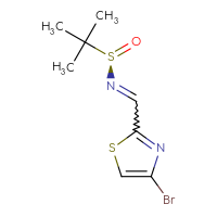 Chemical structure of (R)-N-[(4-bromo-1,3-thiazol-2-yl)methylidene]-2-methylpropane-2-sulfinamide - CSSB00121155861