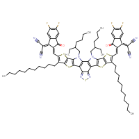 Chemical structure of 2-[(2Z)-2-[(23-{[(2Z)-1-(dicyanomethylidene)-5,6-difluoro-3-oxo-2,3-dihydro-1H-inden-2-ylidene]methyl}-3,27-bis(2-ethylhexyl)-8,22-diundecyl-6,10,15,20,24-pentathia-3,14,16,27-tetraazaoctacyclo[16.9.0.0²,¹².0⁴,¹¹.0⁵,⁹.0¹³,¹⁷.0¹⁹,²⁶.0²¹,²⁵]heptacosa-1(18),2(12),4(11),5(9),7,13,16,19(26),21(25),22-decaen-7-yl)methylidene]-5,6-difluoro-3-oxo-2,3-dihydro-1H-inden-1-ylidene]propanedinitrile - CSSB06430525416