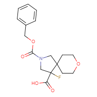 Chemical structure of 2-[(benzyloxy)carbonyl]-4-fluoro-8-oxa-2-azaspiro[4.5]decane-4-carboxylic acid - CSSB06366517048