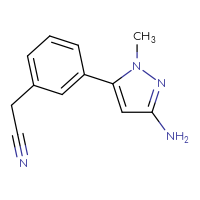 Chemical structure of 2-[3-(3-amino-1-methyl-1H-pyrazol-5-yl)phenyl]acetonitrile - CSSB06585621666