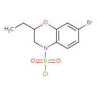 Chemical structure of 7-bromo-2-ethyl-3,4-dihydro-2H-1,4-benzoxazine-4-sulfonyl chloride - CSSB21224772370