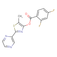 Chemical structure of 5-methyl-2-(pyrazin-2-yl)-1,3-thiazol-4-yl 2,4-difluorobenzoate - CSSB00025728852