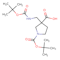 Chemical structure of 1-[(tert-butoxy)carbonyl]-3-({[(tert-butoxy)carbonyl]amino}methyl)pyrrolidine-3-carboxylic acid - CSSB00010072131