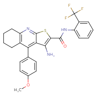 Chemical structure of 3-amino-4-(4-methoxyphenyl)-N-[2-(trifluoromethyl)phenyl]-5H,6H,7H,8H-thieno[2,3-b]quinoline-2-carboxamide - CSSB00121662119