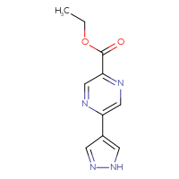 Chemical structure of ethyl 5-(1H-pyrazol-4-yl)pyrazine-2-carboxylate - CSSB10121439025