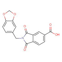 Chemical structure of 2-[(2H-1,3-benzodioxol-5-yl)methyl]-1,3-dioxo-2,3-dihydro-1H-isoindole-5-carboxylic acid - CSSB00026577591