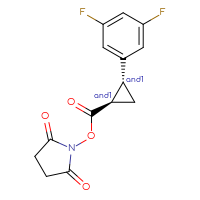 Chemical structure of rac-2,5-dioxopyrrolidin-1-yl (1R,2R)-2-(3,5-difluorophenyl)cyclopropane-1-carboxylate - CSSB20270230709