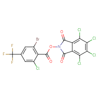Chemical structure of 4,5,6,7-tetrachloro-1,3-dioxo-2,3-dihydro-1H-isoindol-2-yl 2-bromo-6-chloro-4-(trifluoromethyl)benzoate - CSSB20270035029