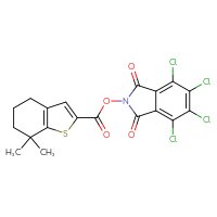 Chemical structure of 4,5,6,7-tetrachloro-1,3-dioxo-2,3-dihydro-1H-isoindol-2-yl 7,7-dimethyl-4,5,6,7-tetrahydro-1-benzothiophene-2-carboxylate - CSSB20269879137
