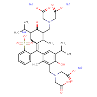 Chemical structure of tetrasodium 2-[(carboxylatomethyl)({3-[(3-{[(carboxylatomethyl)(carboxymethyl)amino]methyl}-4-hydroxy-2-methyl-5-(propan-2-yl)phenyl)(2-sulfonatophenyl)methylidene]-2-methyl-6-oxo-5-(propan-2-yl)cyclohexyl}methyl)amino]acetate - CSSB02495363048